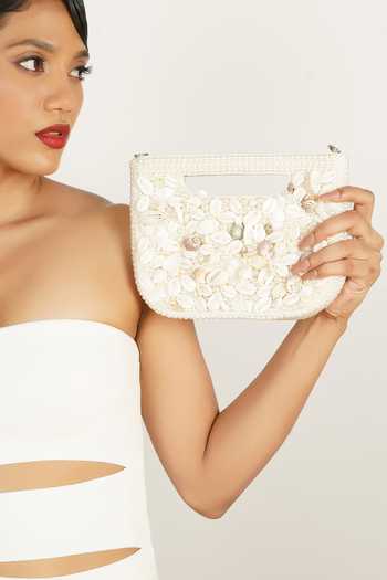 Bijoux By Priya Chandna_White Pearls Seaside Embellished Clutch Bag _Online_at_Aza_Fashions