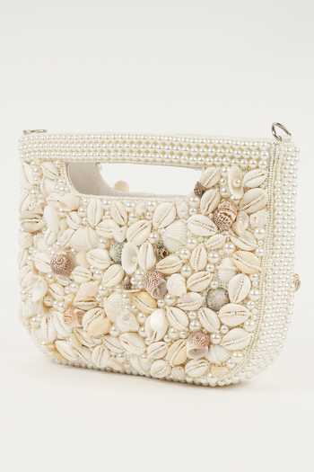 Shop_Bijoux By Priya Chandna_White Pearls Seaside Embellished Clutch Bag _Online_at_Aza_Fashions