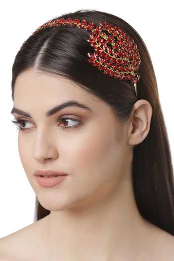 Bijoux By Priya Chandna_Red Crystals Embellished Hairband _Online_at_Aza_Fashions