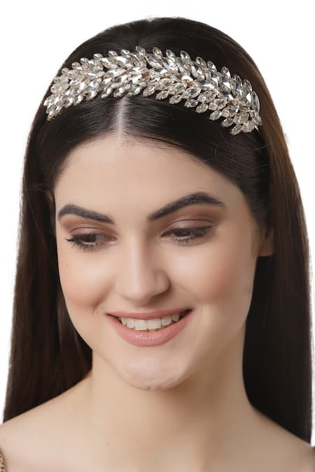 Bijoux By Priya Chandna Silver Crystal Stone Embellished Hairband