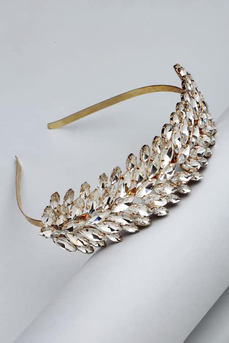 Shop Bijoux By Priya Chandna Silver Crystal Stone Embellished Hairband at Aza Fashions Shop_Bijoux By Priya Chandna_Silver Crystal Stone Embellished Hairband _at_Aza_Fashions