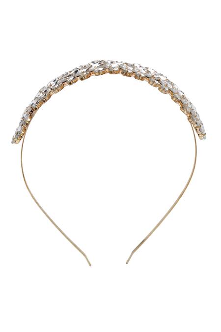 Shop Bijoux By Priya Chandna Silver Crystal Stone Embellished Hairband Online at Aza Fashions Shop_Bijoux By Priya Chandna_Silver Crystal Stone Embellished Hairband _Online_at_Aza_Fashions