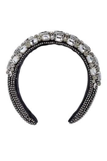 Bijoux By Priya Chandna_Black Crystals, Rhinestones Embellished Velvet Headband _Online_at_Aza_Fashions
