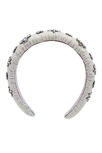 Bijoux By Priya Chandna_White Beads, Crystals Embellished Hairband _Online_at_Aza_Fashions