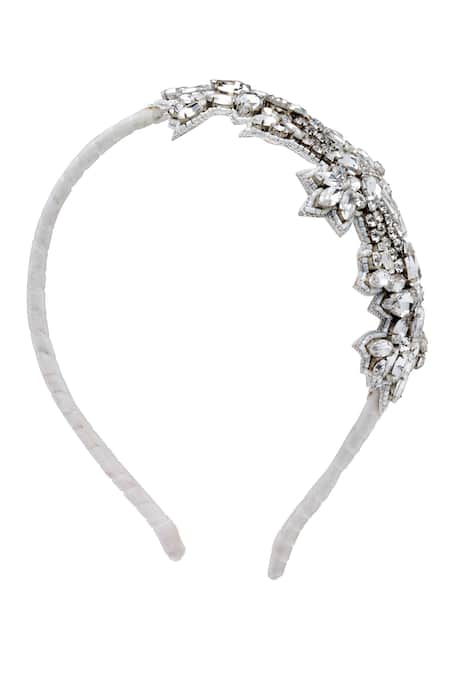 Bijoux By Priya Chandna_White Crystals Studded Petal Shaped Hairband _Online_at_Aza_Fashions
