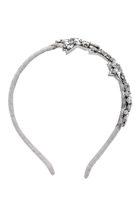 Shop_Bijoux By Priya Chandna_White Crystals Studded Petal Shaped Hairband _Online_at_Aza_Fashions