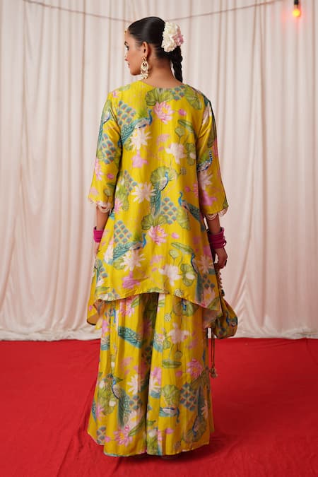 Chrkha Printed Embroidered Kurta Sharara Set 