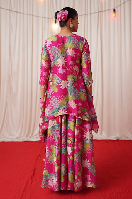 Chrkha Floral Print Pearl Embroidered Kurta Pant Set 