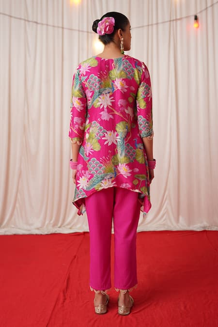 Chrkha Floral Print Embroidered Kurta & Pant Set 