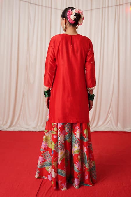 Chrkha Sequin & Pearl Embroidered Kurta Sharara Set 