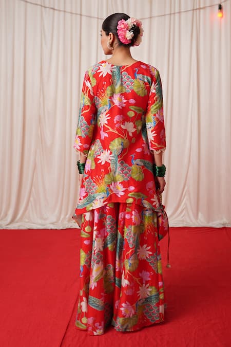 Chrkha Floral Print Embroidered Kurta Sharara Set 