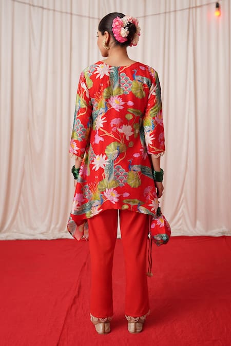 Chrkha Floral Print Embroidered Kurta & Pant Set 