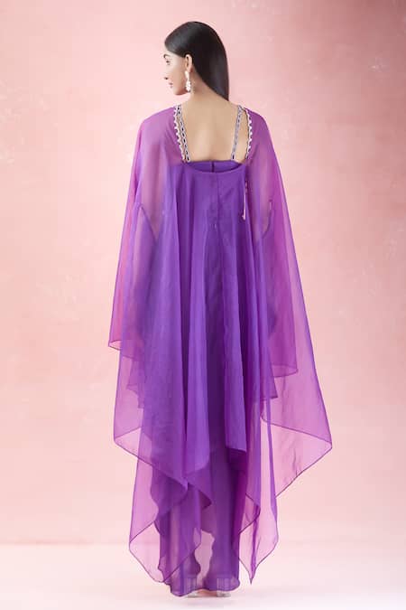 The Pink Penguin By Charmy Beads Embroidered Asymmetric Cape & Draped Skirt Set For Kids