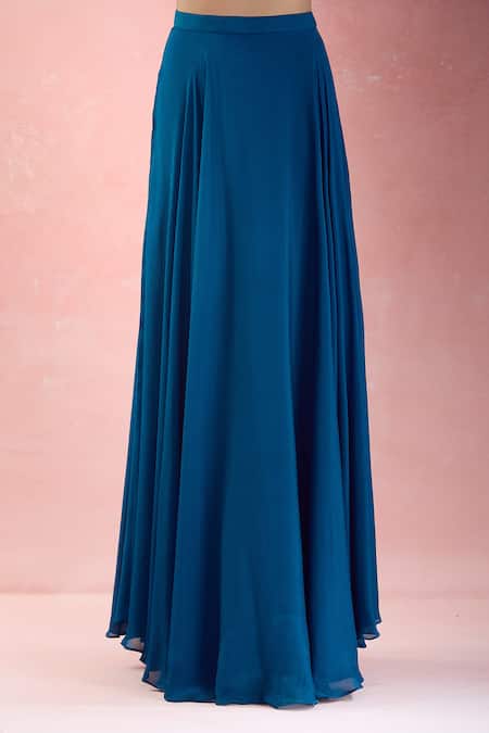 The Pink Penguin By Charmy_Blue Chinon Embroidery Beads Metallic Halter Neck Choli With Lehenga For Kids_at_Aza_Fashions