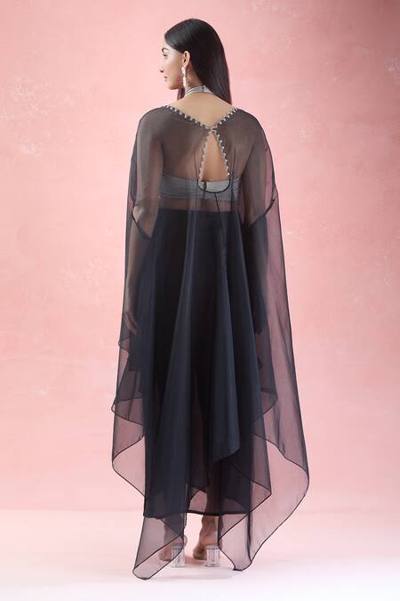 The Pink Penguin By Charmy Lotus Embroidered Asymmetric Cape & Draped Skirt Set 