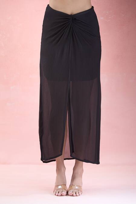 Buy_The Pink Penguin By Charmy_Black Chinon Embroidery Lotus Asymmetric Cape And Draped Skirt Set For Kids