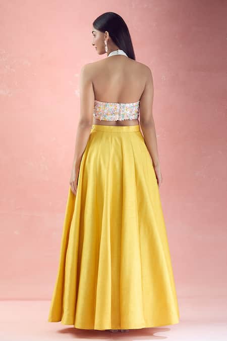 The Pink Penguin By Charmy Sea Shell Embroidered Halter Neck Choli With Lehenga For Kids