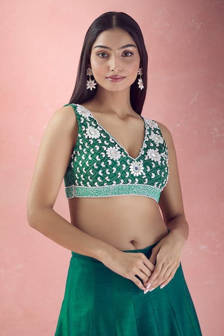 Buy_The Pink Penguin By Charmy_Green Georgette Embroidery Mirror Bandhani Choli With Kalidar Lehenga For Kids_Online_at_Aza_Fashions