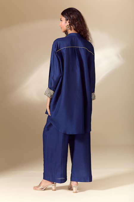 Ranian Pearl Work Cuff High Low Shirt With Flared Pant 