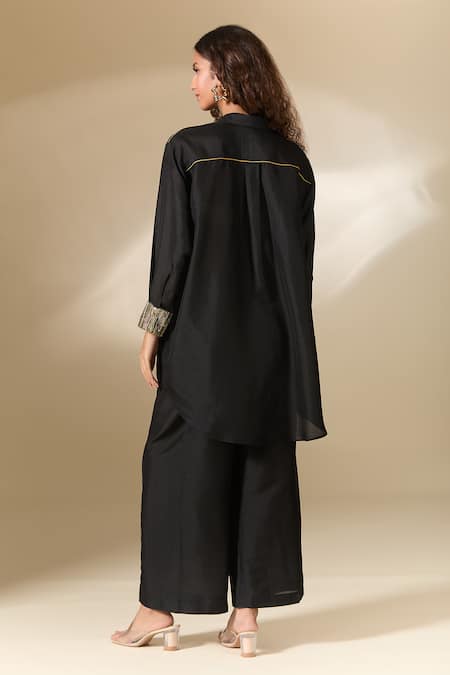 Ranian Moti Work Cuff High Low Shirt With Flared Pant 