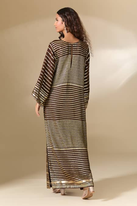 Ranian Badla Striped Vine Embroidered Kaftan 