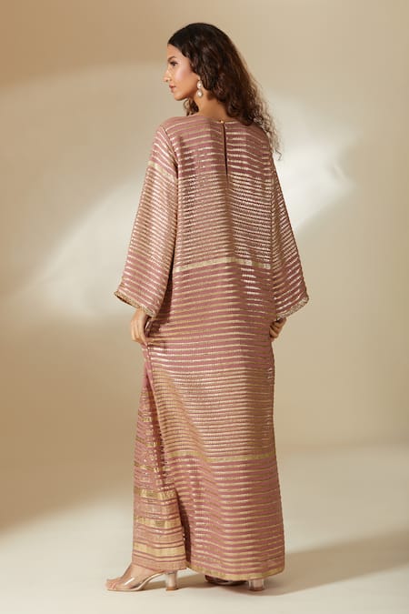 Ranian Badla Striped Vine Embroidered Side Slit Kaftan 