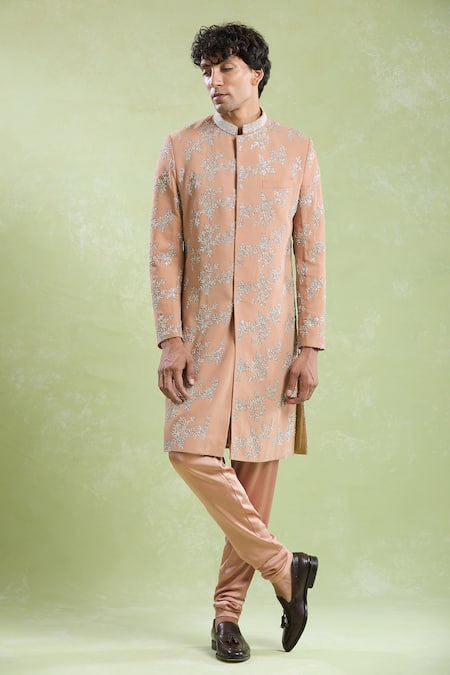 Aryavir Malhotra Floral Hand Embroidered Sherwani With Pyjama 