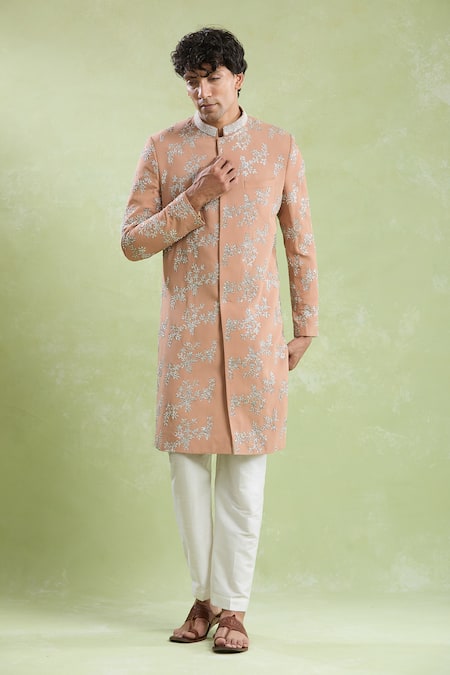 Aryavir Malhotra Floral Embroidered Sherwani With Pyjama 