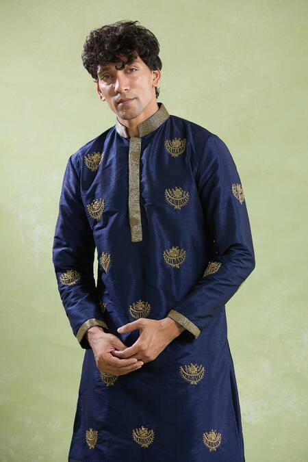 Arihant Rai Sinha_Blue Silk Embroidery Crescent Moon Butti Kurta With Salwar _at_Aza_Fashions