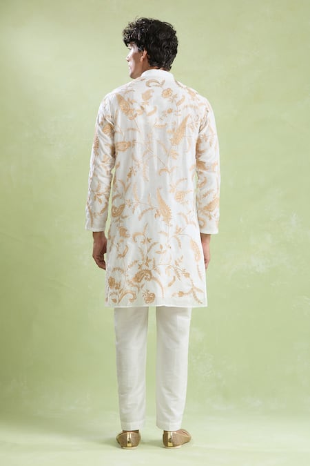 Shop Arihant Rai Sinha White Chanderi, Silk Embroidery Floral Vine Kurta With Pyjama at Aza Fashions Shop_Arihant Rai Sinha_White Chanderi, Silk Embroidery Floral Vine Kurta With Pyjama _at_Aza_Fashions