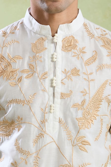 Arihant Rai Sinha White Chanderi, Silk Embroidery Floral Vine Kurta With Pyjama at Aza Fashions Arihant Rai Sinha_White Chanderi, Silk Embroidery Floral Vine Kurta With Pyjama _at_Aza_Fashions