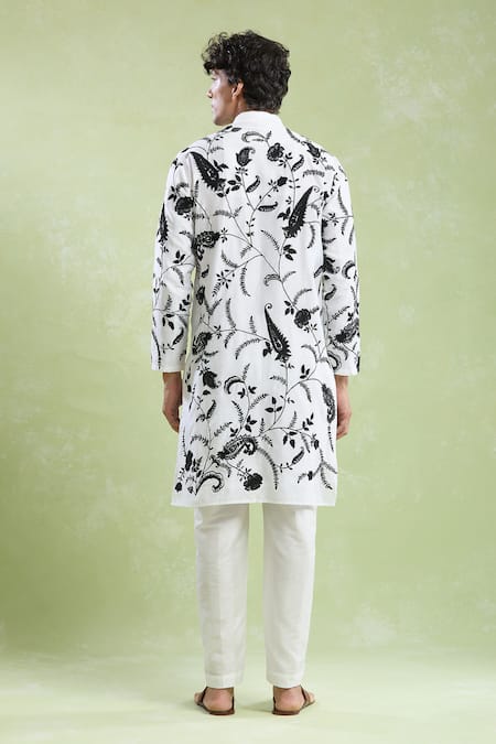 Shop Arihant Rai Sinha White Chanderi, Silk Embroidery Floral Bloom Kurta With Pyjama at Aza Fashions Shop_Arihant Rai Sinha_White Chanderi, Silk Embroidery Floral Bloom Kurta With Pyjama _at_Aza_Fashions
