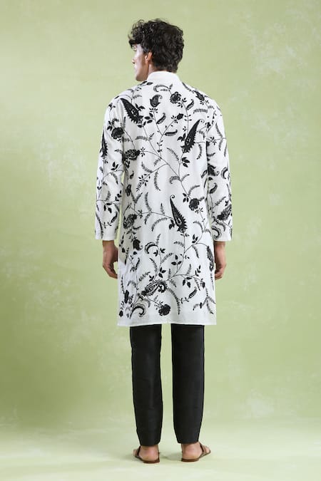 Shop_Arihant Rai Sinha_White Chanderi, Silk Embroidery Flower Bloom Kurta With Pyjama _at_Aza_Fashions