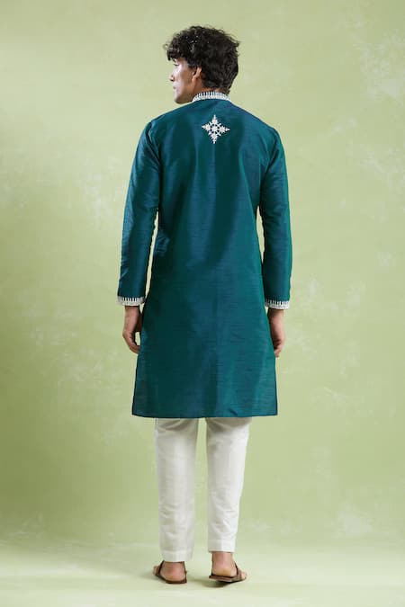 Shop_Arihant Rai Sinha_Green Silk Embroidery Resham Kurta With Pyjama _at_Aza_Fashions