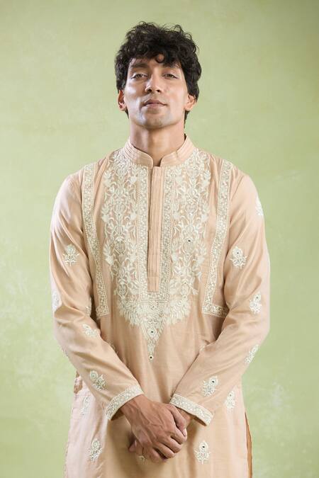 Buy Arihant Rai Sinha Beige Chanderi, Crepe Embroidery Mughal Floral Kurta With Salwar Buy_Arihant Rai Sinha_Beige Chanderi, Crepe Embroidery Mughal Floral Kurta With Salwar