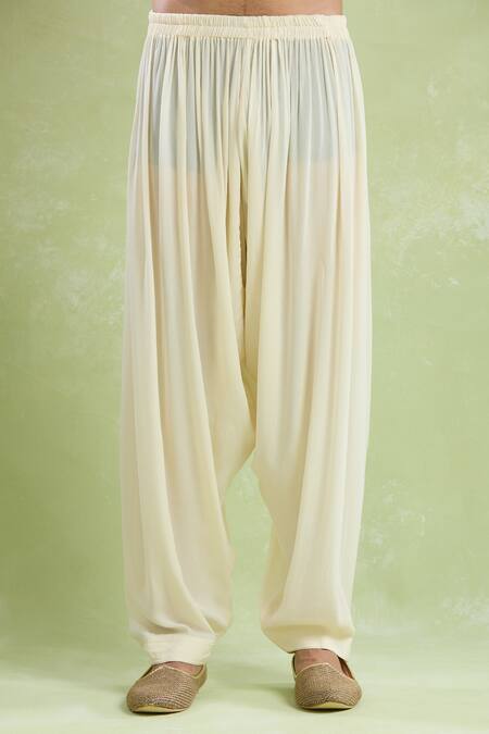 Shop Arihant Rai Sinha Beige Chanderi, Crepe Embroidery Mughal Floral Kurta With Salwar Shop_Arihant Rai Sinha_Beige Chanderi, Crepe Embroidery Mughal Floral Kurta With Salwar