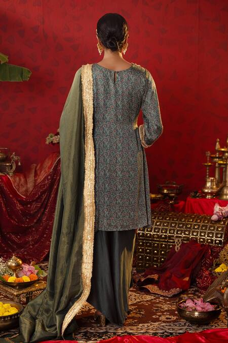 Pooja Bagaria Floral Ajrakh Print Kurta Flared Pant Set 