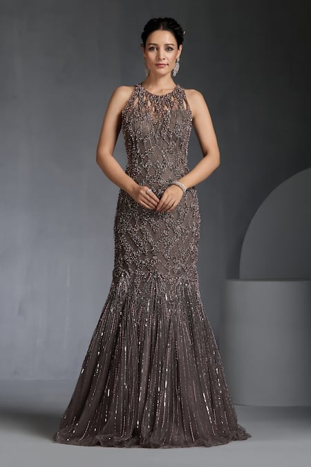 Chaashni by Maansi and Ketan Bead Embroidered Fishcut Gown 