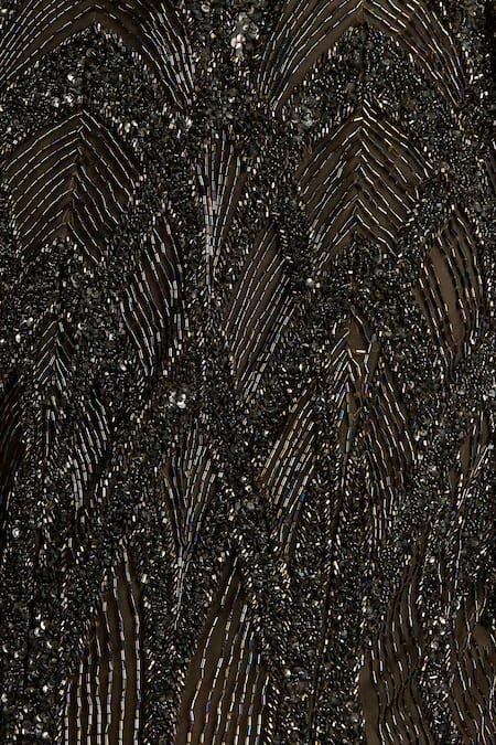 Chaashni By Maansi And Ketan_Green Net Cut Work Sweetheart Neck Bead Embroidered Fishcut Gown With Cape _at_Aza_Fashions