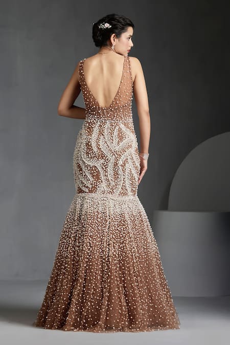 Chaashni By Maansi And Ketan Bead Embroidered Fishcut Gown With Dupatta 
