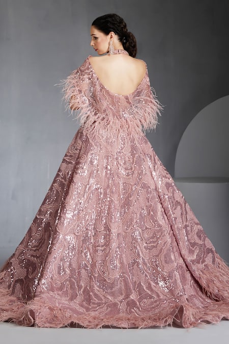 Chaashni By Maansi And Ketan Swarovski Embroidered Gown With Cape 