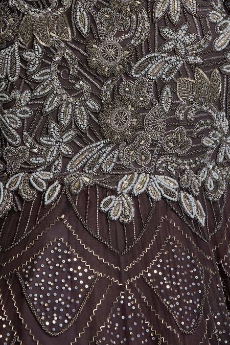 Buy Chaashni By Maansi And Ketan Grey Net Sequins, Beads Halter Neck Embroidered Fishcut Lehenga Set Buy_Chaashni By Maansi And Ketan_Grey Net Sequins, Beads Halter Neck Embroidered Fishcut Lehenga Set