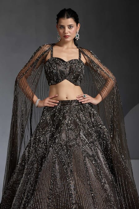 Buy Chaashni By Maansi And Ketan Green Organza, Net Cut Work, Sequins, Cutdana Embroidered Lehenga Set With Cape Online at Aza Fashions Buy_Chaashni By Maansi And Ketan_Green Organza, Net Cut Work, Sequins, Cutdana Embroidered Lehenga Set With Cape _Online_at_Aza_Fashions