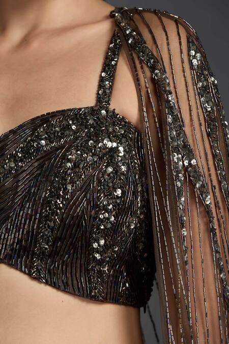 Shop Chaashni By Maansi And Ketan Green Organza, Net Cut Work, Sequins, Cutdana Embroidered Lehenga Set With Cape Online at Aza Fashions Shop_Chaashni By Maansi And Ketan_Green Organza, Net Cut Work, Sequins, Cutdana Embroidered Lehenga Set With Cape _Online_at_Aza_Fashions