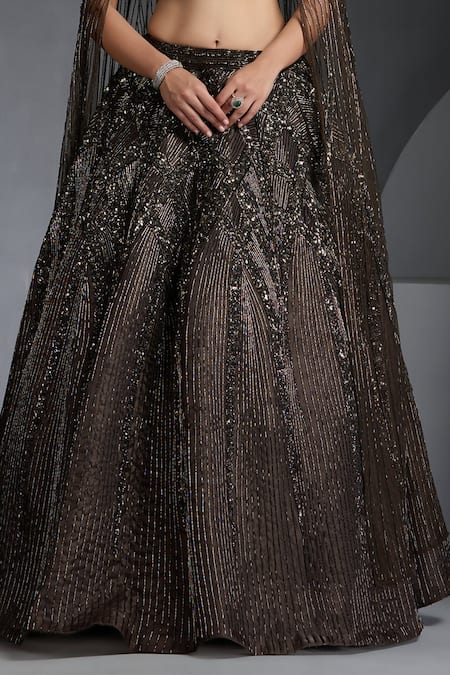 Buy Chaashni By Maansi And Ketan Green Organza, Net Cut Work, Sequins, Cutdana Embroidered Lehenga Set With Cape Buy_Chaashni By Maansi And Ketan_Green Organza, Net Cut Work, Sequins, Cutdana Embroidered Lehenga Set With Cape