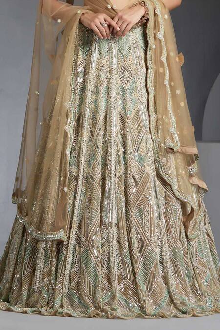 Chaashni By Maansi And Ketan Gold Net Sequins, Beads, Cut Work Embroidered Lehenga Blouse Set Online at Aza Fashions Chaashni By Maansi And Ketan_Gold Net Sequins, Beads, Cut Work Embroidered Lehenga Blouse Set _Online_at_Aza_Fashions