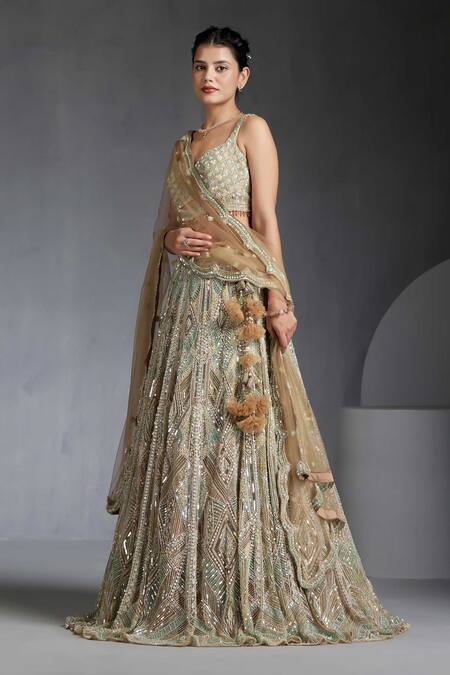 Buy Chaashni By Maansi And Ketan Gold Net Sequins, Beads, Cut Work Embroidered Lehenga Blouse Set Online at Aza Fashions Buy_Chaashni By Maansi And Ketan_Gold Net Sequins, Beads, Cut Work Embroidered Lehenga Blouse Set _Online_at_Aza_Fashions