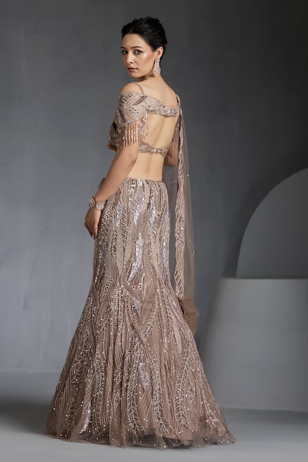 Chaashni By Maansi And Ketan Metallic Sequin Wave Embellished Mermaid Lehenga Set 