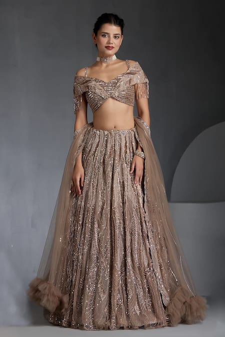 Chaashni by Maansi and Ketan Metallic Sequin Wave Embellished Lehenga Set 