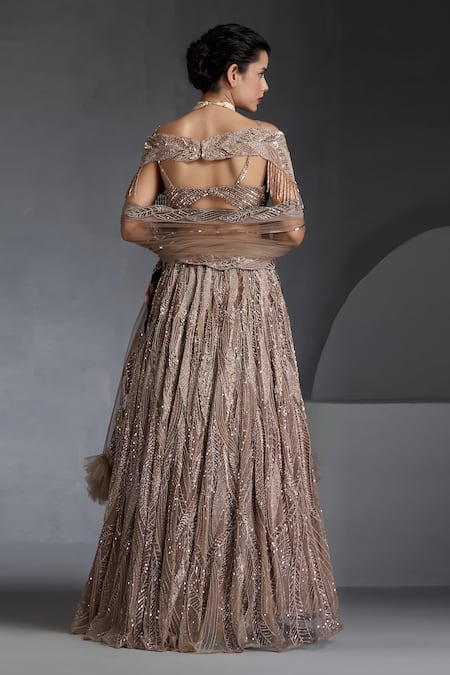 Chaashni By Maansi And Ketan Metallic Sequin Wave Embellished Lehenga Set 